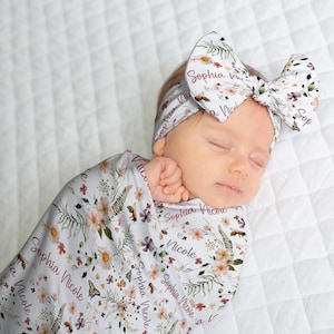WILDFLOWERS BABY SWADDLE Set, Baby Girl Floral Swaddle, Wildflowers Baby Girl Swaddle Blanket, Custom Wildflower Blanket, Baby Girl Gift