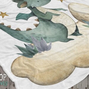 Baby Boy Personalized Dragon Blanket, Dragon Nursery Baby Blanket, Custom Name Baby Boy Name Blanket, FairyTale Dragons, Toddler Boy Blanket image 4
