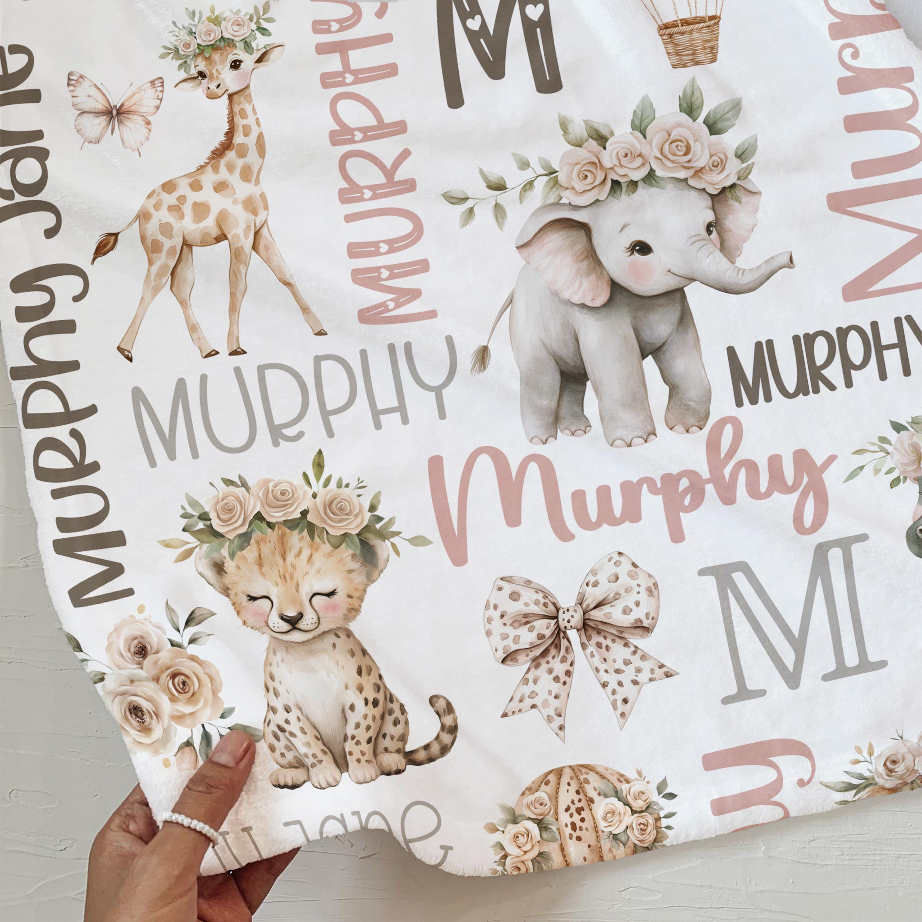 CUSTOM BABY GIRL Safari Animals Blanket, Personalized Safari Baby ...