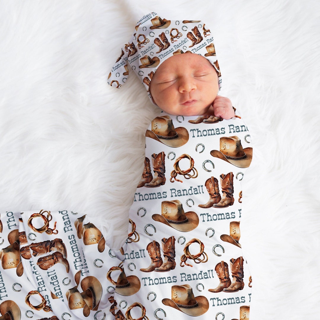 Personalized Baby Swaddle Blanket And Hat Set - Custom Name Sleep Sack With Adjustable Beanie For Newborns