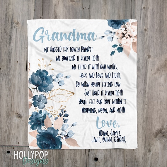 Blue Floral Grandma Blanket We Hugged Blanket for Grandma