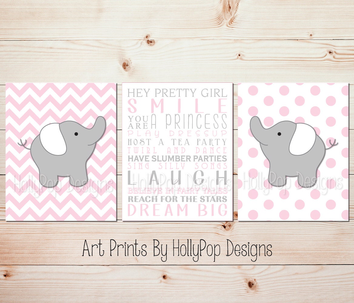 Elephant room decor Pink wall decor Pink gray nursery art Baby Etsy