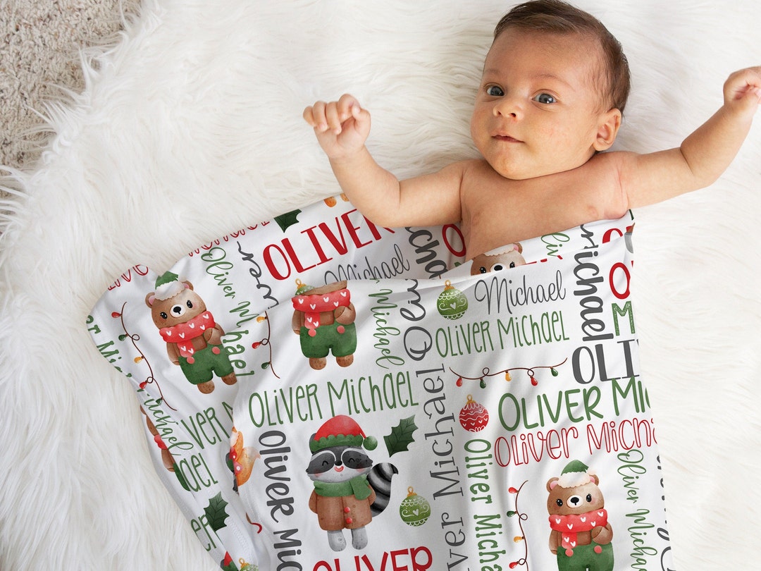 Personalized Baby Christmas Blanket - Custom Name Holiday Throw, First Christmas Gift - View #2