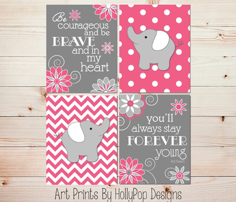 Pink Gray Nursery Art Nursery Wall Art Baby Elephant Nursery Etsy