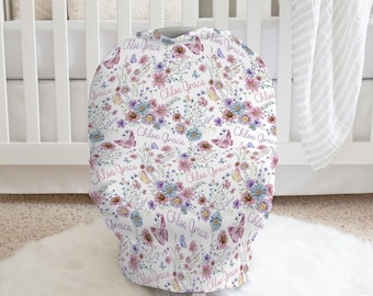 WILDFLOWER CAR SEAT Cover, Baby Girl Floral Car Seat Canopy, Personalized Wildflower Baby Gift, Infant Girl Nursing Wrap Breastfeeding Cover