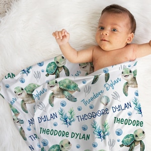 Personalized Sea Turtle Baby Blanket, Custom Name, Under the Sea ...