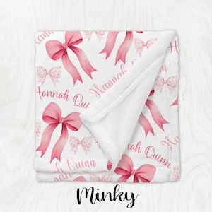 PERSONALIZED COQUETTE BLANKET, Pink Bow Blanket, Personalized Baby Girl Blanket, Pink Baby Blanket, Bow Theme Girl Gift, Bow Name Blanket imagen 4