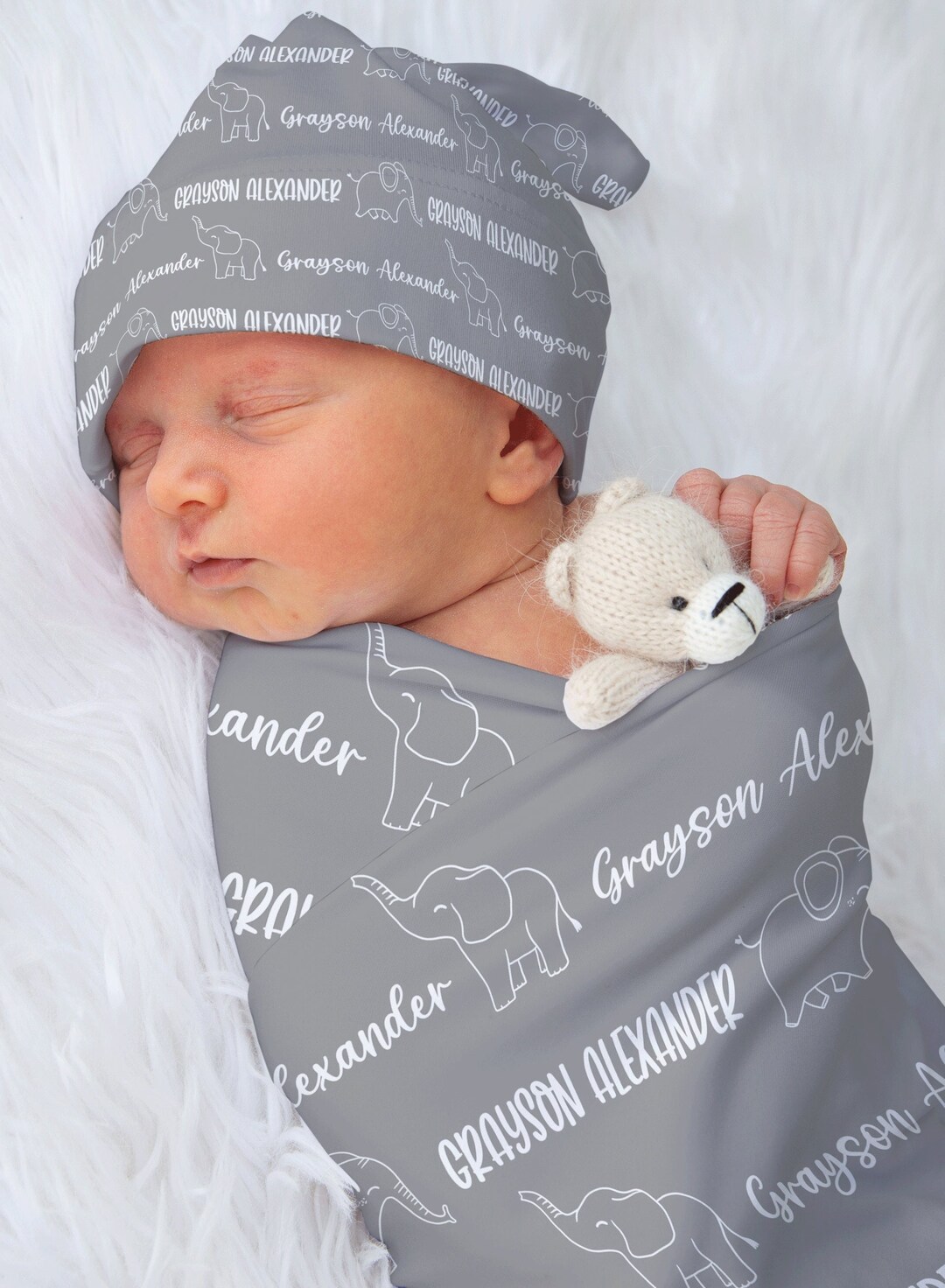 Personalized Baby Name Swaddle, Newborn Baby Knotted Hat, Baby Girl