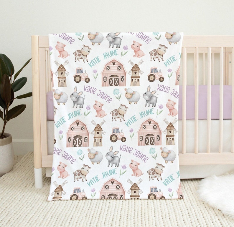 Girl Farm Blanket Farm Animal Baby Blanket Personalized Baby Etsy