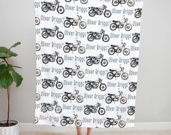 Personalized Motorcycle Baby Blanket, Custom Name Boy Blanket