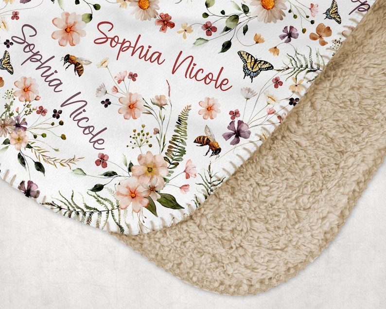 WILDFLOWER BABY BLANKET Personalized Baby Girl Wildflower Blanket, Toddler Girl Wildflower Name Blanket Wild Flower Nursery Baby Shower Gift immagine 4