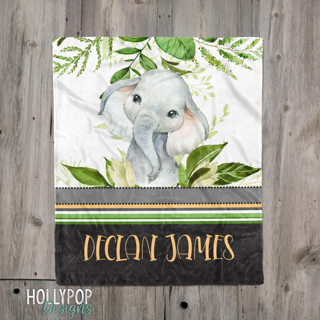 Personalized Baby Blanket Boy Elephant Blanket Custom Baby Etsy