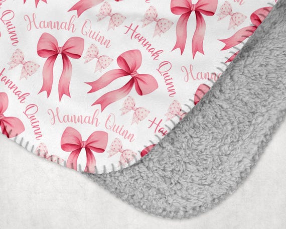 PERSONALIZED COQUETTE BLANKET, Pink Bow Blanket, Personalized Baby Girl Blanket, Pink Baby Blanket, Bow Theme Girl Gift, Bow Name Blanket