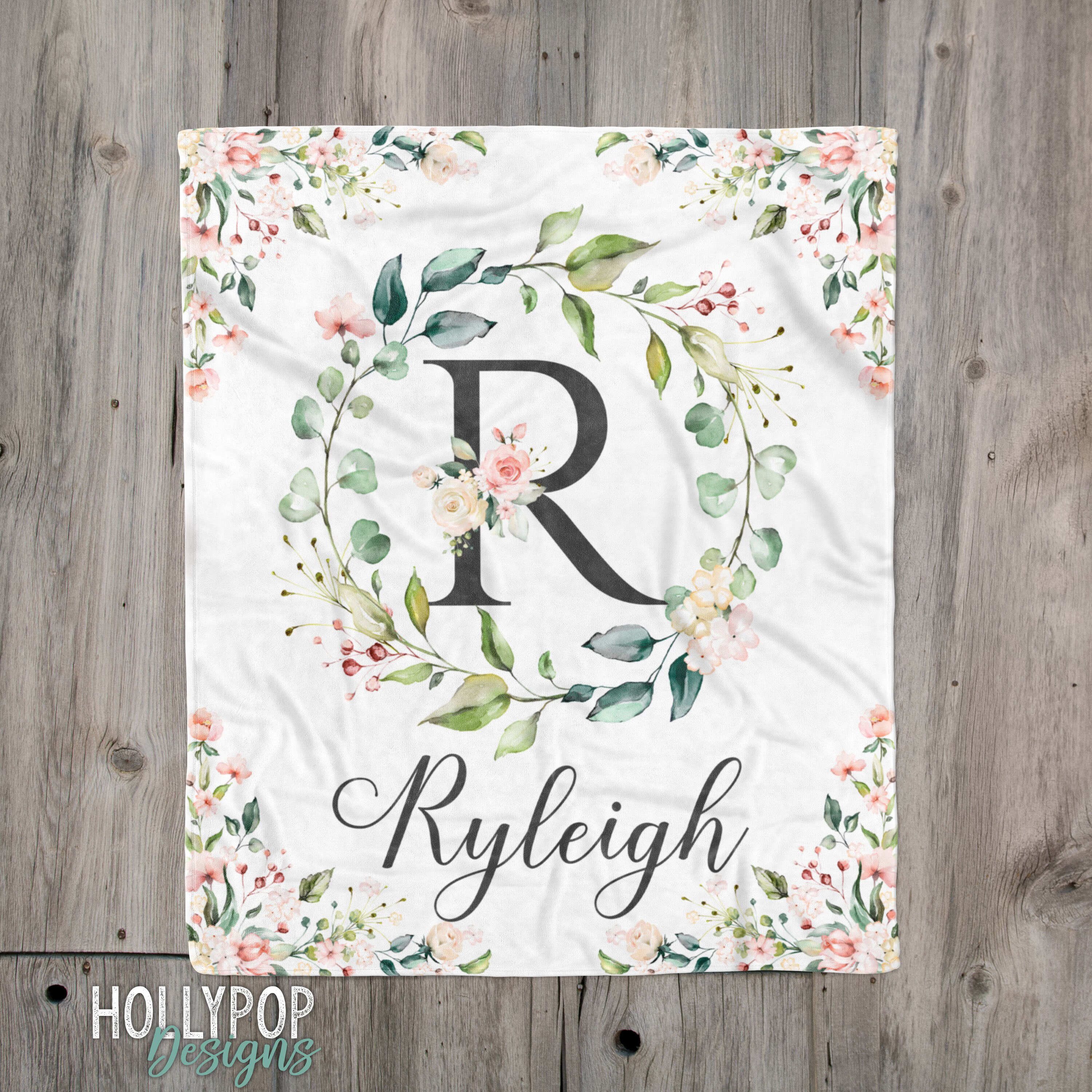 Floral Monogram Baby Girl Blanket, Baby Girl Personalized Gift, Baby …