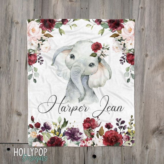 Elephant Baby Blanket Red Roses Baby Girl Personalized Gift - Etsy