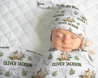CUSTOM BABY BOY Name Swaddle, Personalized Boy Swaddle Blanket, Woodland Deer Boy Blanket, Woodland Forest Deer Baby Blanket, Deer Baby Gift