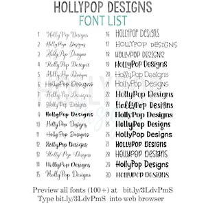 a list of font and numbers for a website