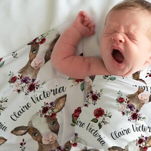 Baby Girl Floral Cow Blanket, Personalized Baby Name Blanket, Red Floral Blanket, Custom Name Blanket, Newborn Girl Gift, Red Roses Blanket