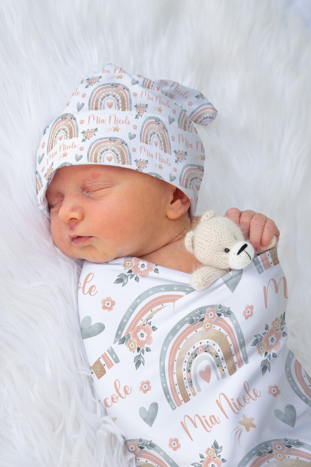 PERSONALIZED RAINBOW SWADDLE, Baby Girl Swaddle Rainbows, Floral