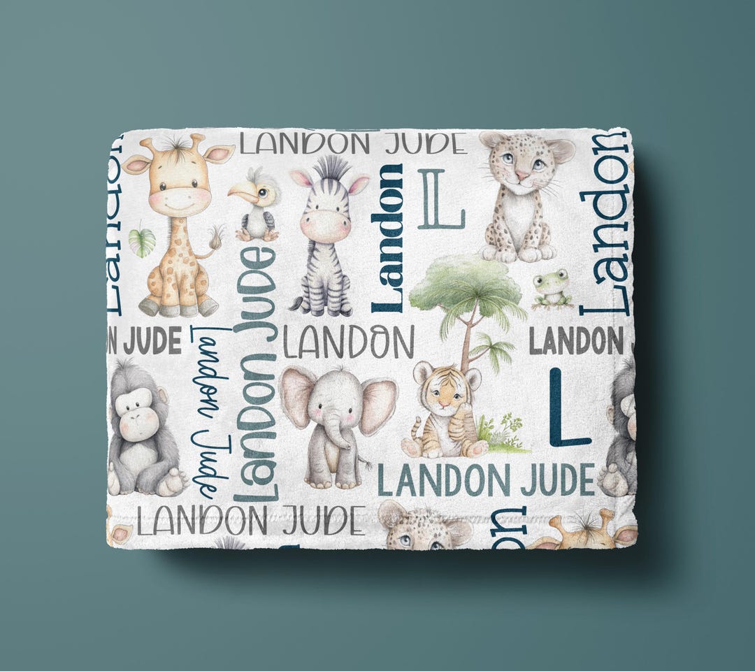 PERSONALIZED BABY BOY Safari Animal Blanket, Jungle Theme Baby Name ...