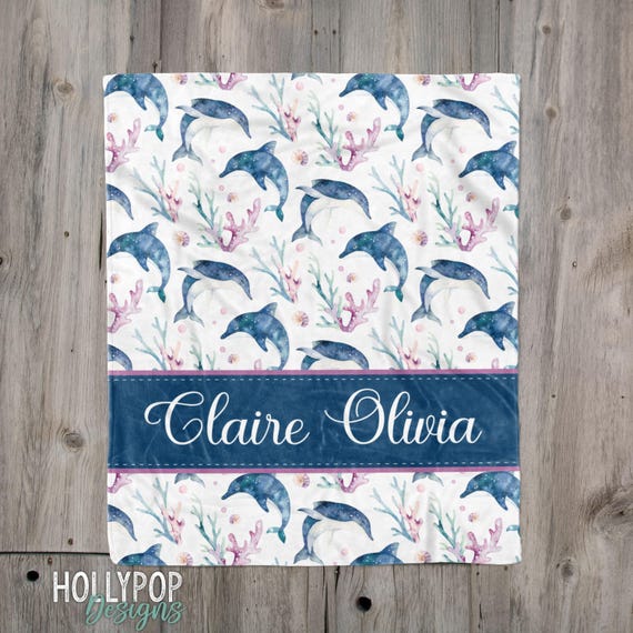 Under the Sea Baby Name Blanket, Baby Girl Dolphin Blanket, Personalized Name Blanket, Girl Gift, Dolphin Girl Blanket, Baby Shower Gift