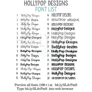 a list of font and numbers for a website