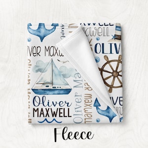 Baby Boy Personalized Nautical Blanket, Sailboat Anchor Baby Blanket, Custom Name Baby Boy Gift, Nautical Swaddle Blanket, Nautical Minky afbeelding 8