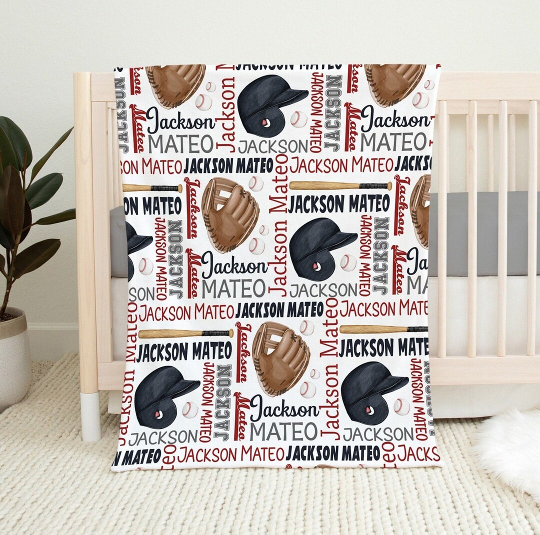 Personalized Baby Boy Baseball Name Blanket, Boy Baseball Swaddle