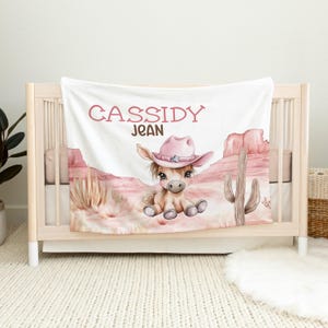 PINK COWGIRL BABY Blanket, Western Girl Blanket, Desert Scene Baby Girl Blanket, Baby Horse Toddler Girl Birthday Gift, Old West Baby Shower
