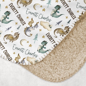 PERSONALIZED BOY DRAGON Baby Blanket, Baby Boy Dragon Blanket, Toddler Boy Blanket, Dragon Nursery Baby Gift, Dragon Baby Shower Boy Gift image 4