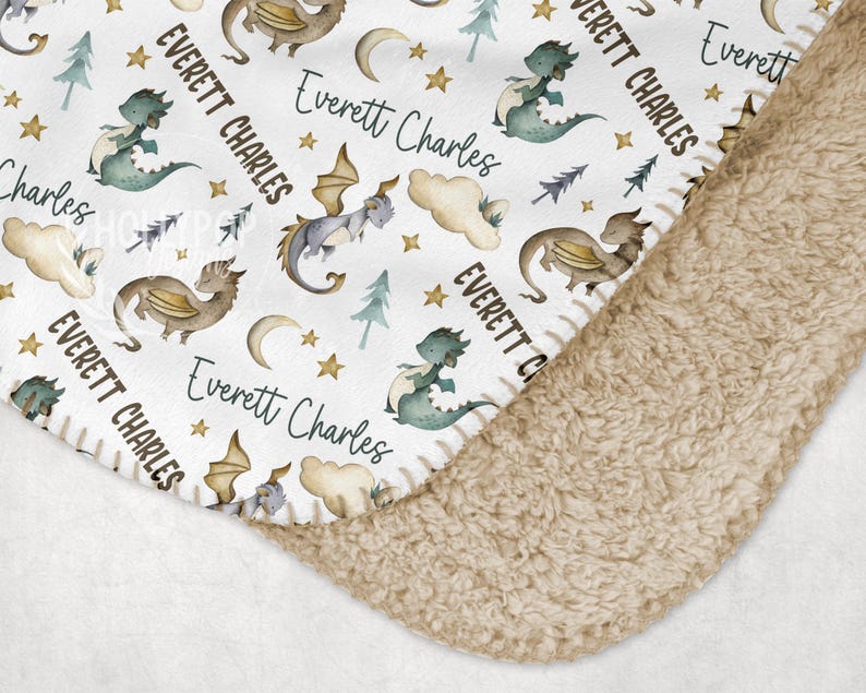 PERSONALIZED BOY DRAGON Baby Blanket, Baby Boy Dragon Blanket, Toddler Boy Blanket, Dragon Nursery Baby Gift, Dragon Baby Shower Boy Gift image 4