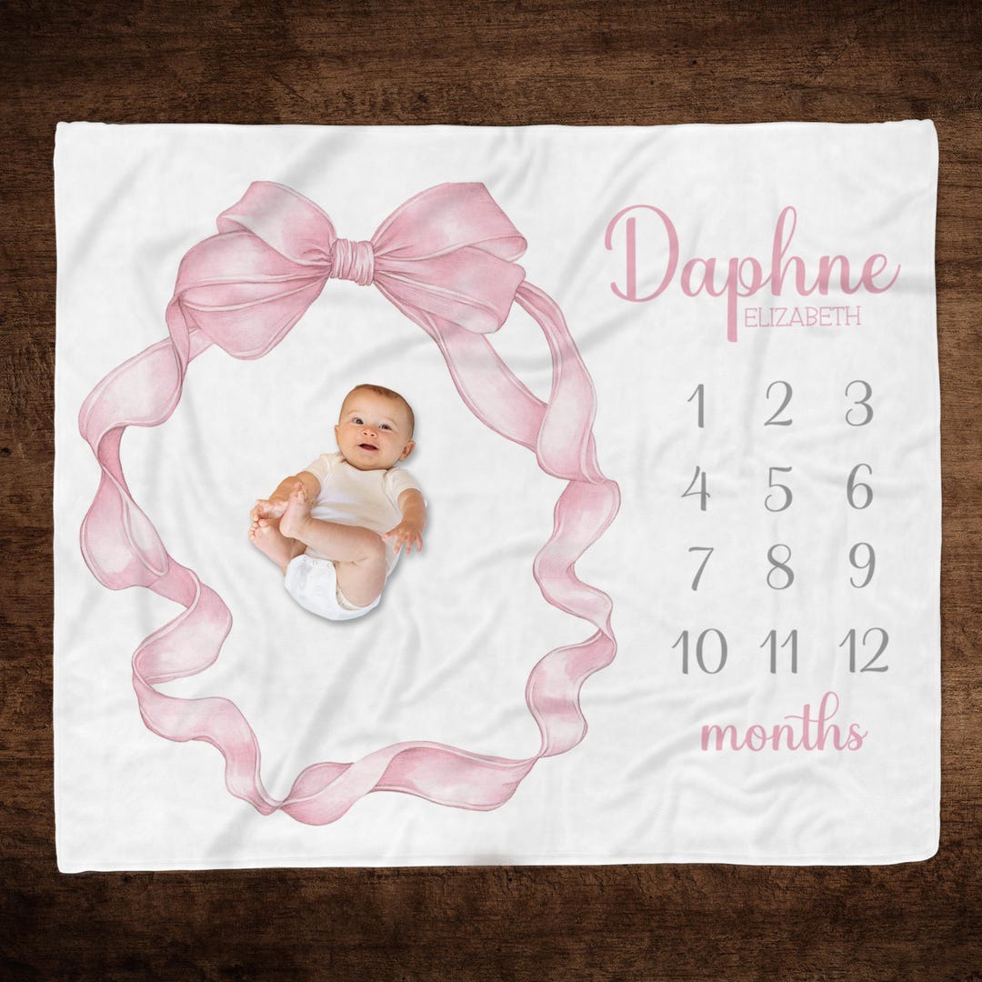 PERSONALIZED PINK BOW Milestone Blanket, Baby Girl Pink Bow Blanket ...