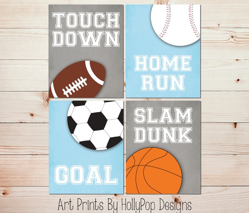 Blue Gray Sports Decor Boy Nursery Canvas Or Prints Football Etsy