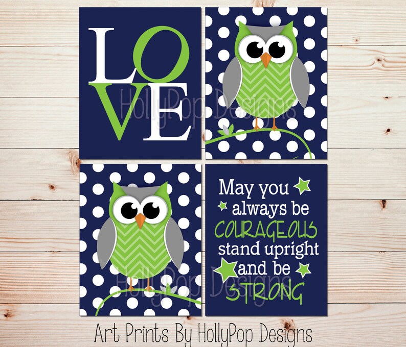 Baby Boy Wall Art Navy Blue Lime Green Art Prints Boy Owl | Etsy