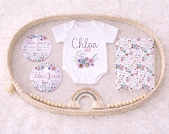 Personalized Wildflower Nursery Gift Set | Minky Blanket, Swaddle & Baby Signs
