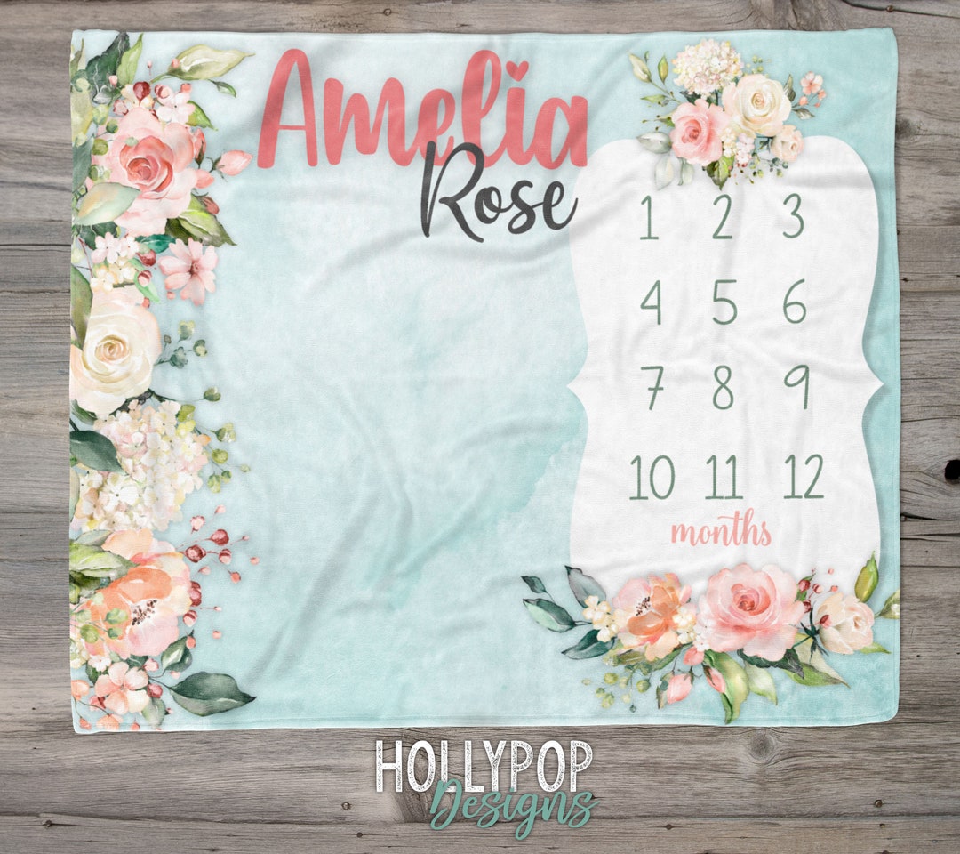 Floral Baby Girl Monthly Growth Blanket Floral Milestone Etsy