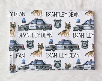 Personalized Police Car Baby Blanket, Boy Name Blanket