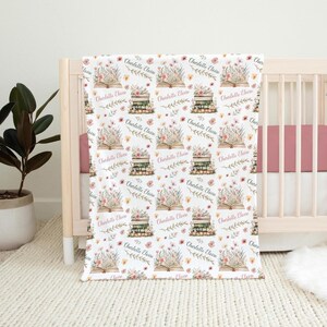 Floral Storybook Blanket Wild Flower Stacked Books Blanket Baby Girl Book Blanket