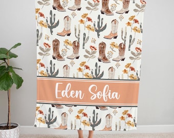 COWGIRL BOOTS BLANKET, Toddler Girl Personalized Blanket, Baby Girl Cowgirl Blanket, Western Floral Boots Baby Blanket, Cowgirl Baby Gift