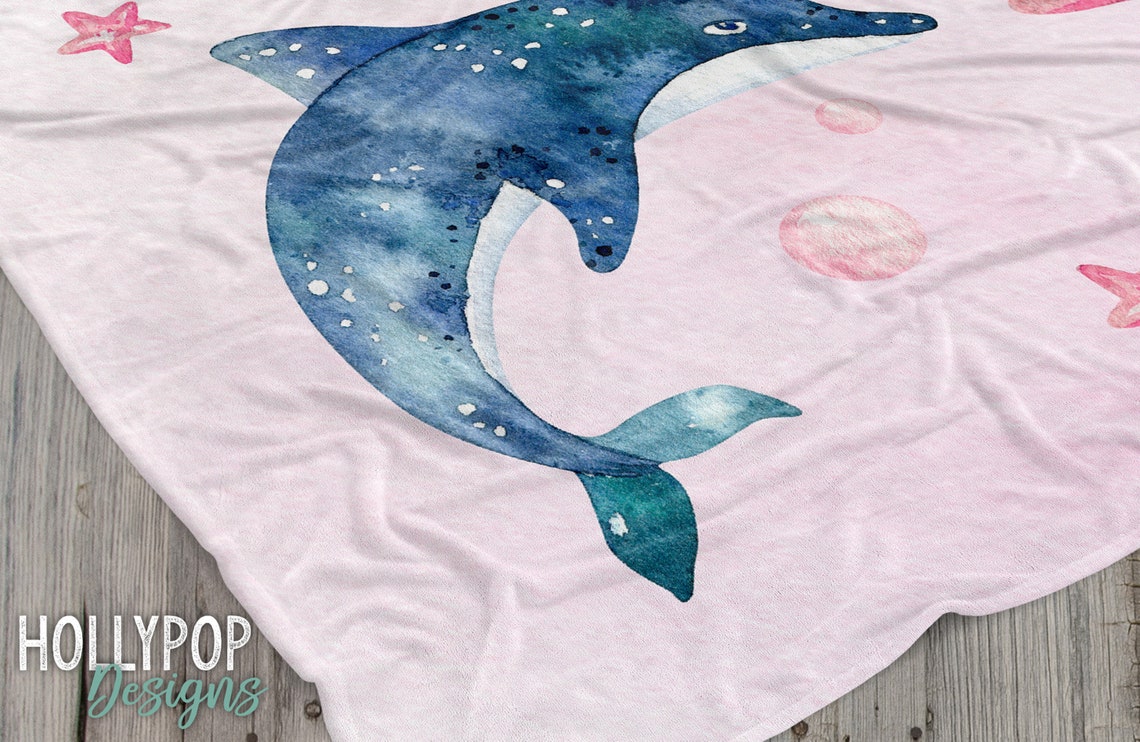 Dolphin Baby Blanket Baby Girl Name Blanket Personalized Etsy
