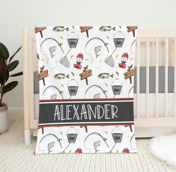 Personalized Baby Boy Fishing Blanket, Gone Fishing Blanket, Custom Baby Name Blanket, Little Fisherman Blanket, Boy Gift, Baby Shower Gift