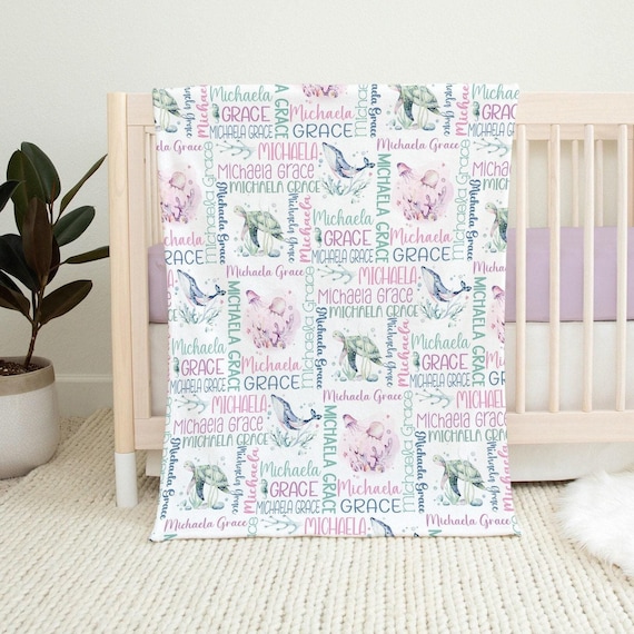 PERSONALIZED Under the Sea Baby Girl Blanket, Ocean Baby Blanket, Under the  Sea Baby Shower Gift, Toddler Girl Custom Name Whale Blanket