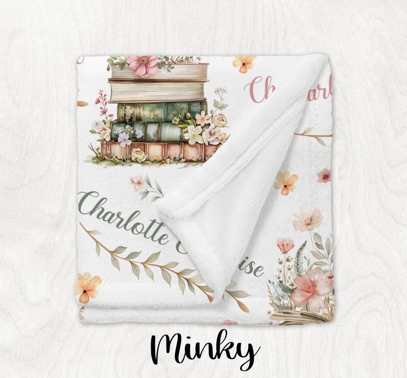 FLORAL BOOK BLANKET Personalized Girl Wildflower Storybook Blanket, Baby Girl Blanket Floral Books Toddler Girl Name Blanket, Baby Girl Gift imagem 6