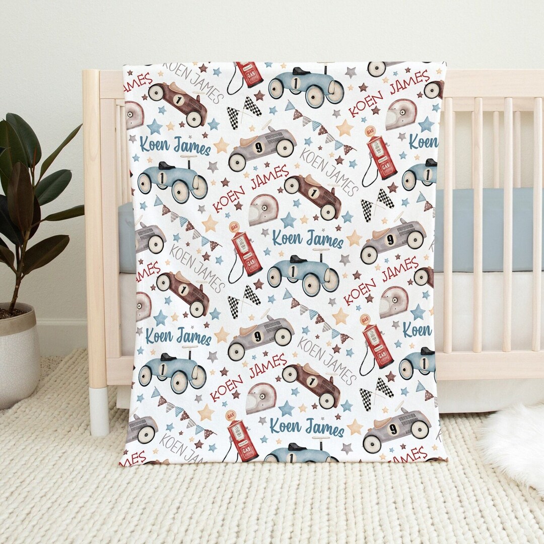 Car Baby Blanket, Vintage Toy Car Baby Boy Blanket, Personalized