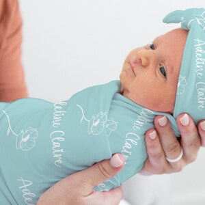 Baby Girl Swaddle Blanket Knotted Hat Set, Baby Name Swaddle Headband, Infant Girl Personalized Headband, Baby Beanie Hat, Baby Shower gift