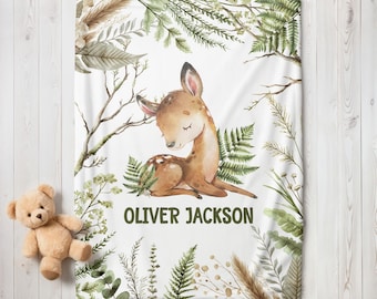 PERSONALIZED BABY BOY Deer Blanket, Custom Boy Woodland Deer Baby Blanket, Boy Deer Forest Blanket, Custom Baby Name Blanket, Deer Baby Gift
