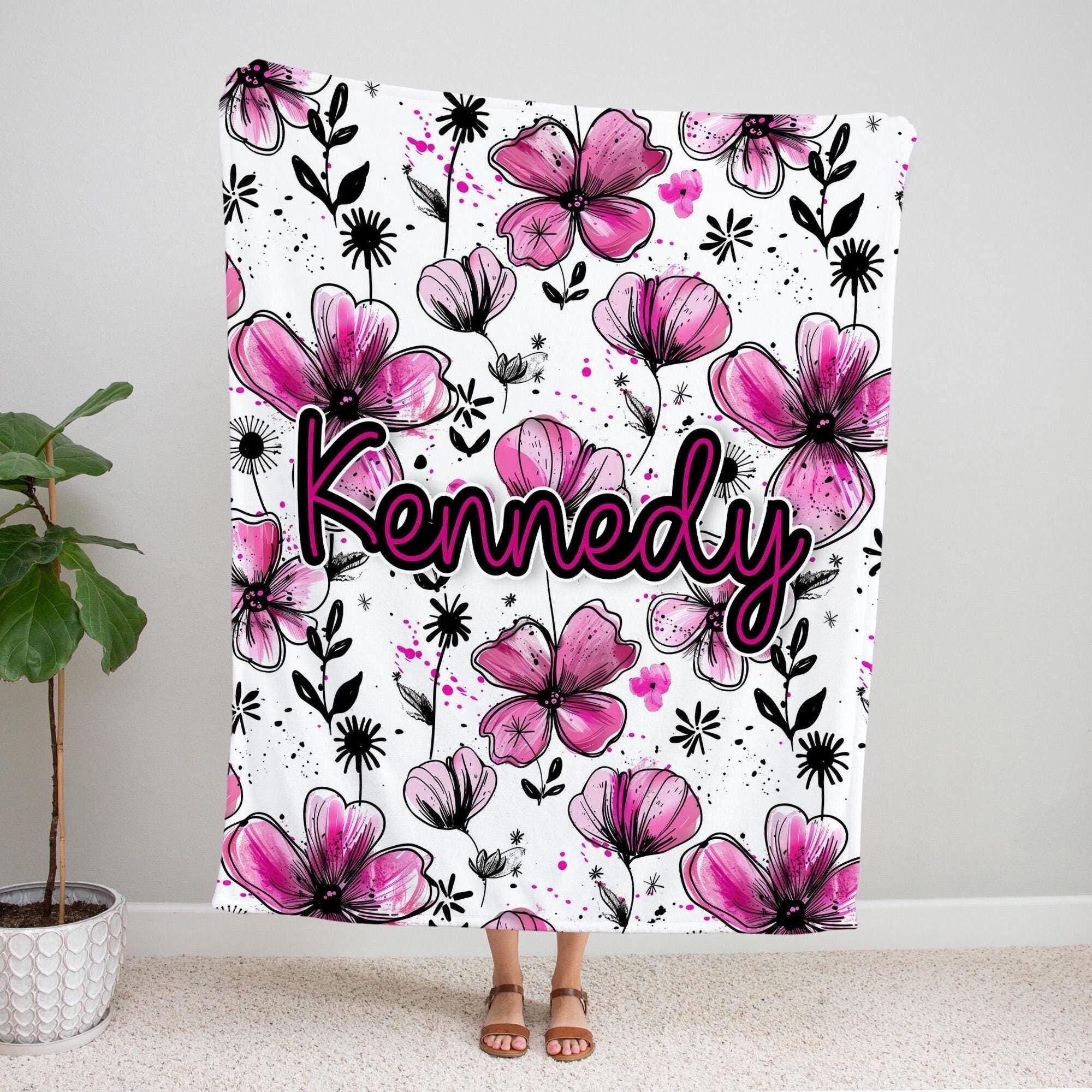 HOT PINK FLORAL Personalized Blanket, Toddler Girl Name Blanket