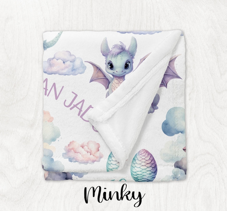 BABY GIRL DRAGON blanket, Personalized Dragon Baby Blanket, Toddler Girl Dragon Gift, Dragon Gift for Girl, Dragon Nursery Minky Blanket image 3