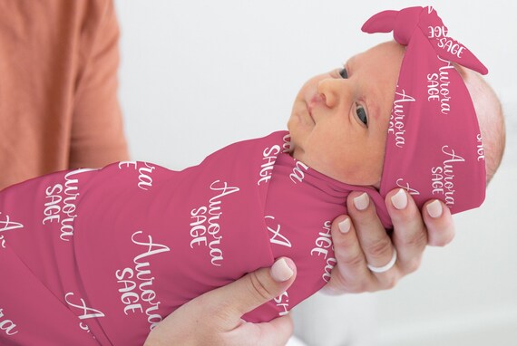 Pink swaddle and headband set deals