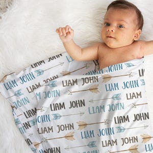 Personalized Baby Boy Blanket, Arrow Design, Custom Name Swaddle